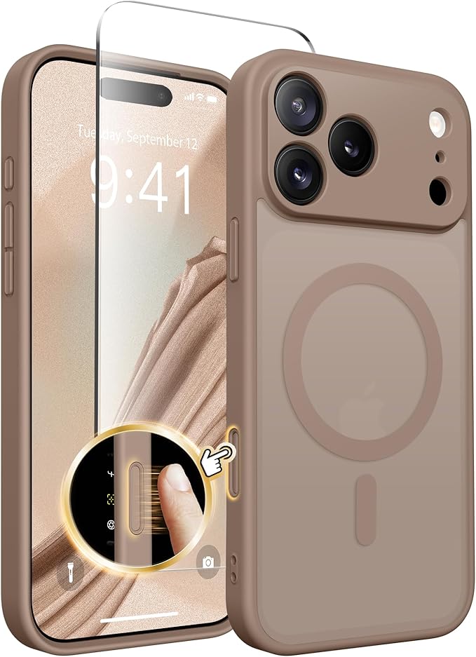 CAPRARO for iPhone 17 Pro Case, Compatible with MagSafe | Upgraded [Full Camera Protection] Protective Translucent Matte Women Girl Magnetic Phone Case Cover, Withered Brown by CAPRARO