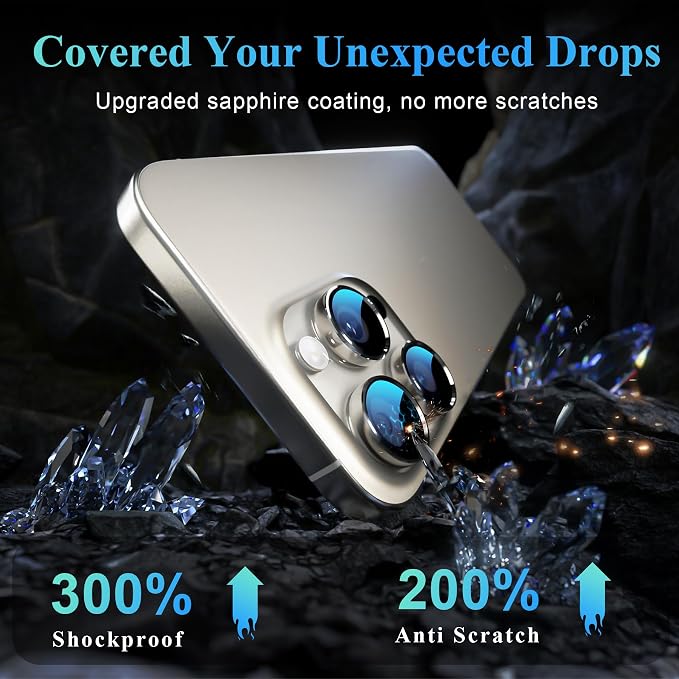 YWXTW Camera Lens Protector for iPhone 16 Pro/iPhone 16 Pro Max, [1 Step Installation Tray] Tempered Glass Screen Protector Metal Individual Camera Cover Accessories (Natural Titanium-2Pack) - Image 3