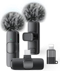 Wireless Lavalier Microphone for iPhone iPad Android, 2 Pack Noise Reduction Lapel Mic Plug and Play for Video Recording Interview Podcast YouTube (Black) by KUKIHO