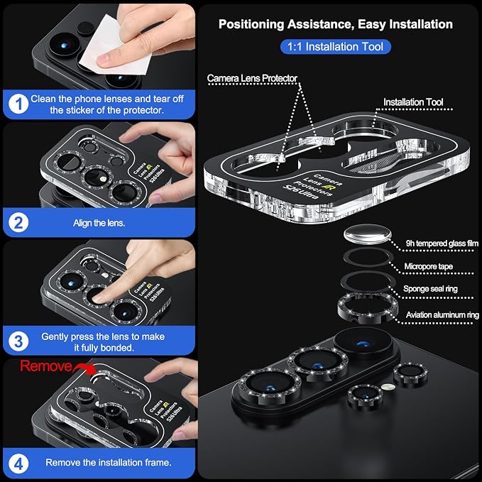 WSKEN for Samsung Galaxy S26 Ultra Camera Lens Protector - Ultra Thin | Case Friendly, 9H Shatterproof Tempered Glass, Anti Scratch Metal Circle, Camera Screen Protector Cover Accessories, Glitter - Image 6