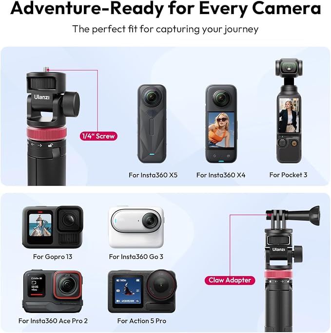 ULANZI MT-71 Tripod Selfie Stick & Vlog Handle with Magnetic Quick Release&1/4'' Screw, 59in Extendable Lightweight Tripod Stand (7-Section) for DJI Pocket 3/Insta360 X5 X4 X3 Series - Image 3