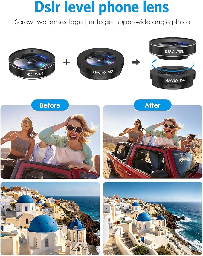 AMIR 7 in 1 Phone Camera Lens Kit with 2X Telephoto, 0.63X Wide Angle, 15X Macro, 198° Fisheye, CPL Filter, Star & Kaleidoscope Lens, HD Mobile Lens Set for iPhone, Samsung & Smartphones - Image 4