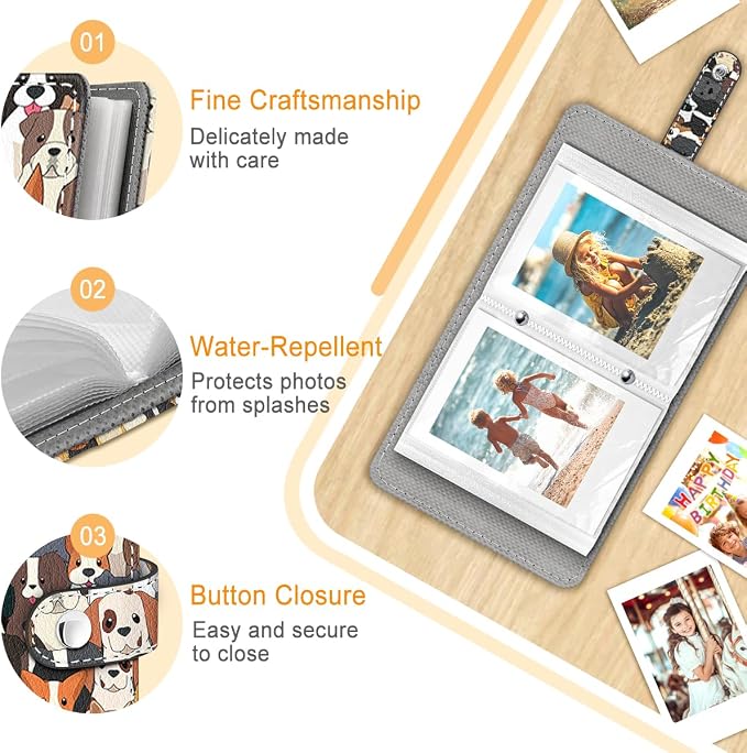 Dogs Small Photos Album for 2x3 Inch Films, 56 Pockets | Mini Cute Picture Book, Wallet Size, for Polaroid Fujifilm Instax Mini Instant Camera Printer, Kpop Photocard Binder Holders - Image 4