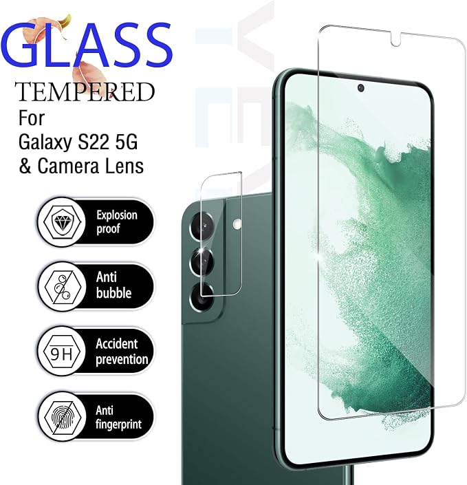 Screen Protector for Samsung Galaxy S22, [2+2 Pack] Tempered Glass for Galaxy S22 & Camera Lens Protectors[Ultrasonic Fingerprint Unlock] [Case Friendly] [Bubble-Free] - Image 2