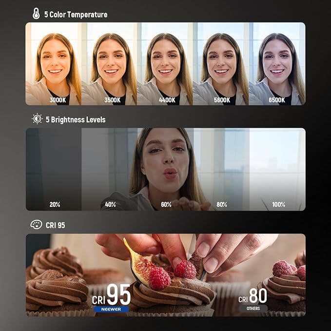 NEEWER BASICS Magnetic Selfie Light Compatible with MagSafe iPhone, CRI95 700lx/0.3m Folding LED Phone Fill Ring Lighting with Mirror for Zoom Makeup Photography Recording Video Conference,White NL48B - Image 2