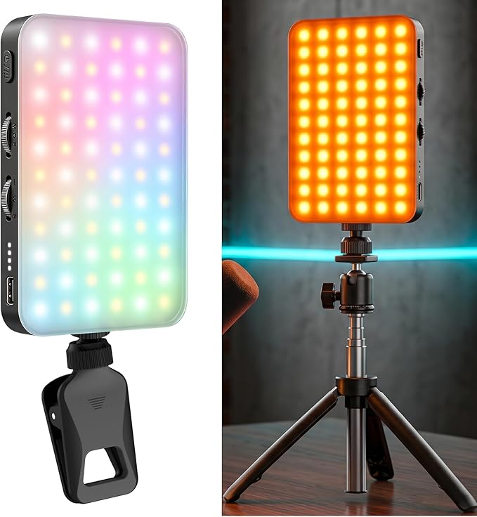 91 LED Portable Charger Selfie Light Video Conference Lighting | with Clip & Camera Tripod Adapter, Rechargeable 2000mAh, CRI 96+, 4 Light Modes, for Phone iPhone Webcam Laptop Makeup by Unknown