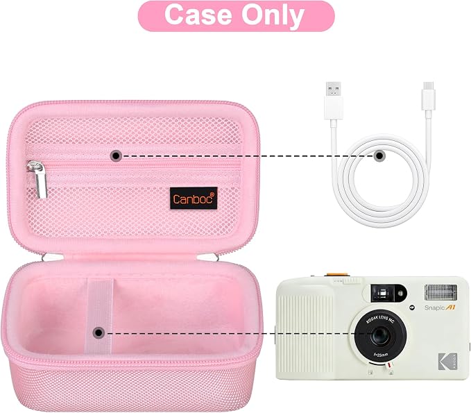 Canboc Carrying Case for KODAK EC35/ KODAK EKTAR H35 Film Camera, Pink | For H35N/ KODAK Snapic A1 Camera, H35/ EC35 Film Camera Bag, Zipper Mesh Pocket fits Batteries, Cable, Case Only - Image 2