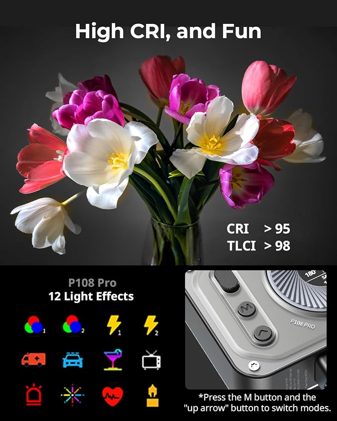 SmallRig RM120 RGB LED Video Light Panel, 7W Portable Metal Camera Light | 2500-8500K CRI TLCI 98+, 5000mAh / 3H Runtime / OLED Screen / 12 Effects for TikTok, Content Creator, Photographer - Image 5