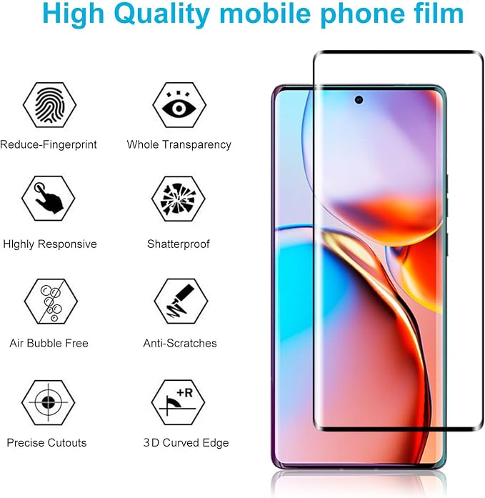 Didisky 3 Pack Screen Protector for Motorola Edge-2023 Tempered Glass, 3D Curved Full Coverage,Bubble Free, Anti Scratch,Easy to Install,HD Clear,9H Hardness - Image 2