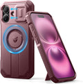 Dexnor for iPhone 16 Case with Slide Camera Cover & Adjustable Kickstand, Magnetic Rugged Shockproof Bumper Cases Heavy-Duty Magnetic Protective Cover,Maroon Red by Dexnor