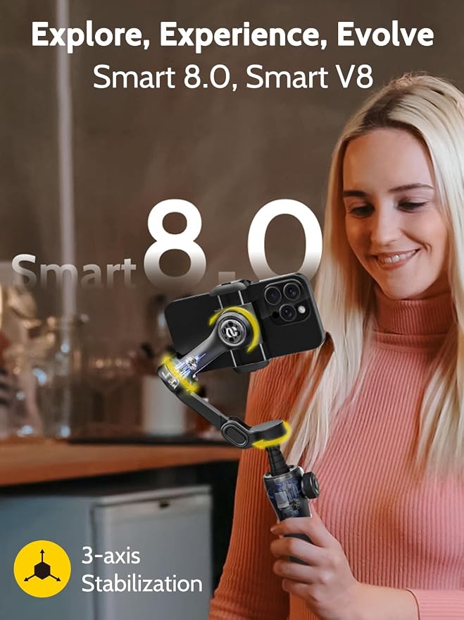AOCHUAN Gimbal Stabilizer for iPhone w/Extension Rod,Face Tracking(SmartV8) | Phone Gimbal for iPhone with Built-in 7.8Ft Extension Rod, Full-Screen Oled Display, Ideal for Tiktok Recording(Black) - Image 2