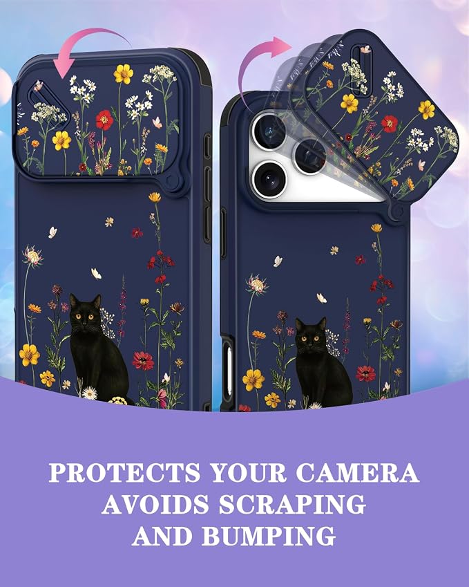 for iPhone 17 Pro Max Case - Women Cute Phone Cover Girly Pretty Fancy Unique Aesthetic Design Slide Camera Cover Protective Case for Apple for iPhone 17 Pro Max, Black Cat - Image 3