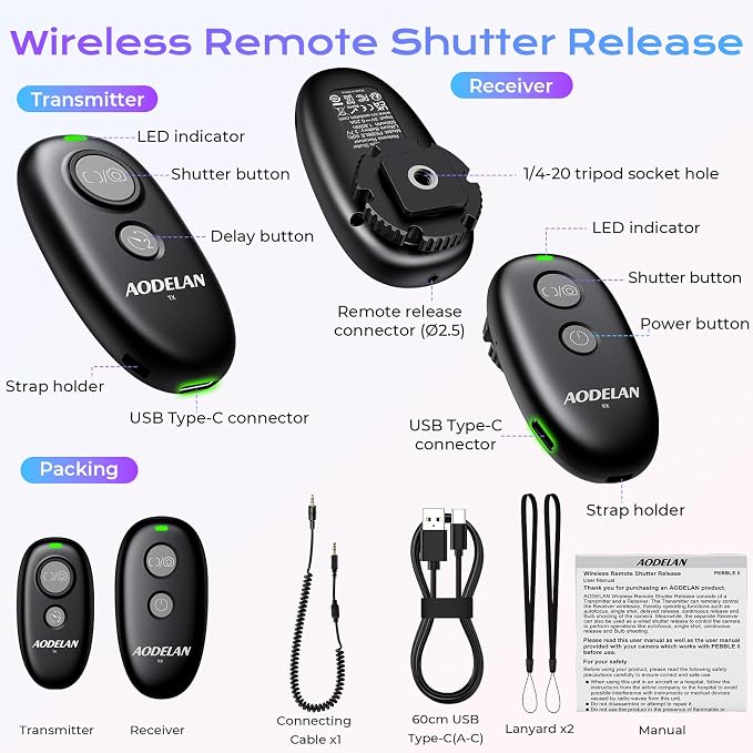 USB-C Rechargeable Wireless Camera Remote Control Shutter Release | Compatible with Panasonic S5IIX, S5II, BS1H, GH6, GH5II, GH5, GH4, GH3, G9, G85, G7, FZ1000II, FZ2500, FZ300 - Image 9