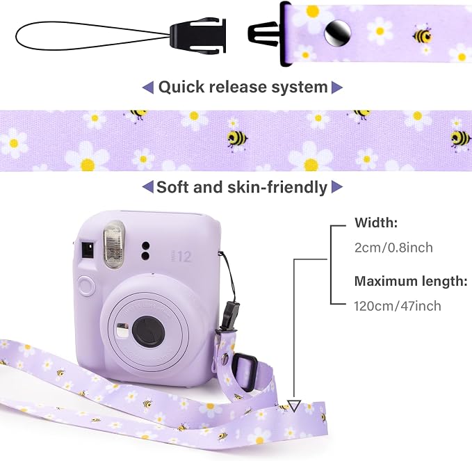 VOVMOEYA Camera Strap,Cute Camera Lanyard Neck Strap,iPad Strap,Cute Camera Strap for Fujifilm mini Camera Kodak Smile + Smile plus,purple - Image 2