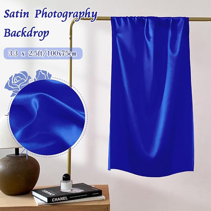 RUDONG M Satin Photography Backdrop, Royal Blue, 3.3x2.5ft | Wrinkle-Free, Silky Fabric, For Jewelry/Cosmetics/Flat Lay/Studio, 100x75cm - Image 4