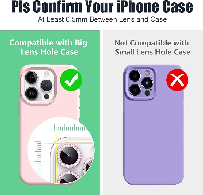 AGVEE 3+3 6 Pack for iPhone 16 Pro & Max Camera Lens Protector Cover | Individual Bling Diamond & Bling Glitter Sparkle Cute Gem Metal Ring, 9H Tempered HD Glass - Image 3