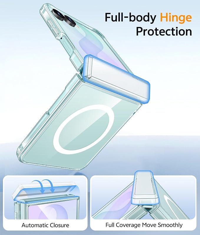 FNTCASE for Samsung Galaxy Z Flip 8 Case, Fit for Magsafe, Screen Protector | Hinge Protection, Anti Yellowing Magnetic Back, 18FT Military Grade Drop Proof, Protective Phone Cover, Transparent - Image 5