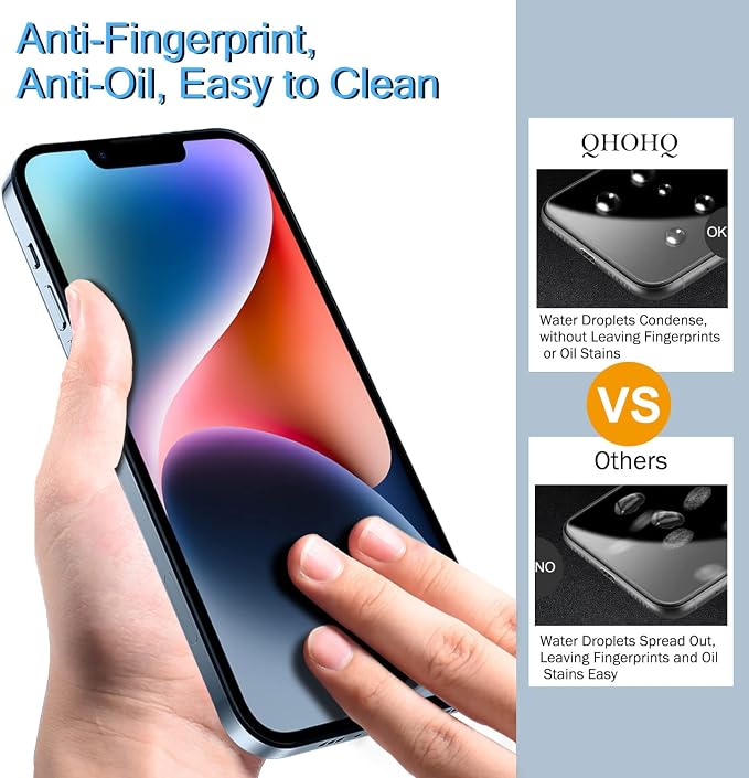 QHOHQ 3 Pack Screen Protector for iPhone 14 / iPhone 13 [6.1 Inch] with 3 Pack Tempered Glass Camera Lens Protector, Ultra HD, 9H Hardness,Case Friendly - Image 5
