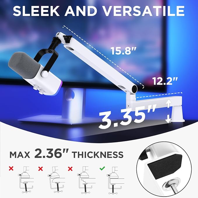 InnoGear Low Profile Mic Arm Boom Arm Microphone Stand Desk Mount, White | Multiple Adapters, 3.3 lb Weight Capacity, Fit Blue Yeit Nano, Vibration Resistant, Adjustable Angle - Image 5