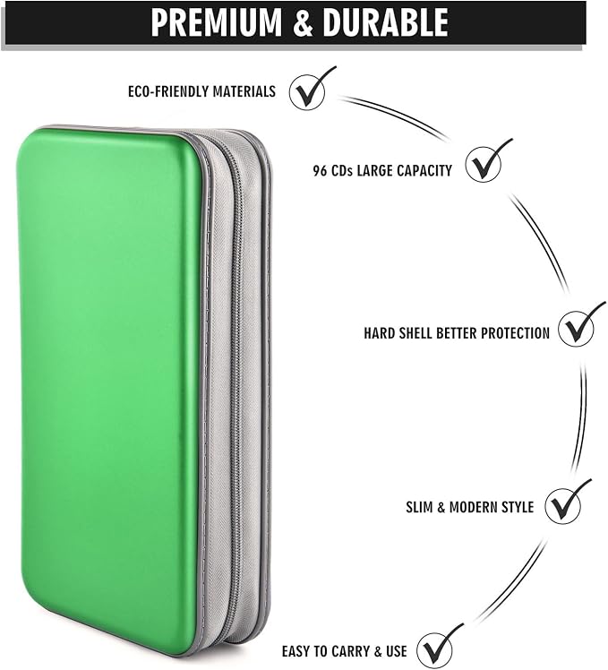 96‑Capacity Hard Plastic CD/DVD Binder for Car, Home & Travel | Zipper‑DVD Organizer, Scratch‑Resistant Sleeves Shield Discs From Dust & Damp; Stores Music, Video, Gaming & Blu‑ray Discs - Image 3