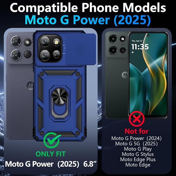 Taisairu for Motorola Moto G Power 2026/G Power 2025 Case with Screen Protector & Slide Camera Lens Cover, Built-in Ring Stand Cover for Moto G Power 2025/Moto G Power 2026 Case (Blue) - Image 9