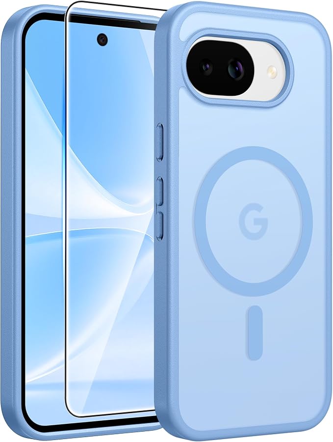 FNTCASE for Google Pixel 10a Case, Fit for Magsafe, with Screen Protector | Translucent Matte Magnetic Back, 14FT Military Grade Drop Protection, Slim Shockproof Protective Phone Cover, Light Blue by FNTCASE