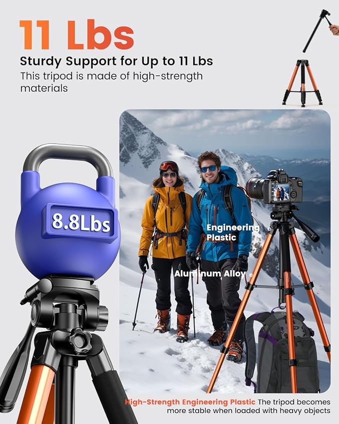 CAMBOFOTO 73" Camera Tripod and Monopod, Aluminum Tripod Stand/Burnt Orange | for Professional Camera/Mirrorless/DSLR/Cell Phone/Camcorder/GoPro, with Phone Holder/Travel Bag - Image 2
