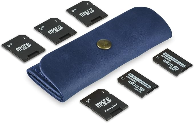 Leather SD Card Holder, SD Card Case, Micro SD Card Holder Organizer, SD Card Storage Case, Memory Card Case Cover, Travel Memory Card Case (Blue) by MAKYN