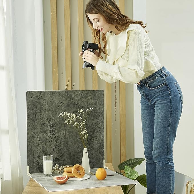 2 PCS Photo Backdrop Boards for Flat Lay, Food Photography Background 24x24 Inch, BEIYANG (Light Gray+Dark Gray) - Image 4
