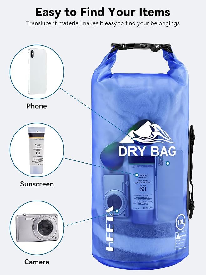 HEETA Dry Bag Waterproof Backpack with Phone Case 5L/10L/20L/30L/40L | Roll Top Lightweight Dry Storage Bag for Women Men, Travel Boating Kayaking Paddle Board Camping Beach Essentials Accessories - Image 7