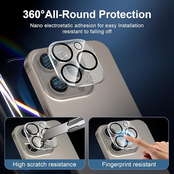 NEW'C 3x for iPhone 16 Pro Max Screen Protector (6.9 inches)+ 3x Camera Lens Protector, Sensor Protection, Case Friendly Tempered Glass Film + Dust Plug- Easy installation tool include - Image 4