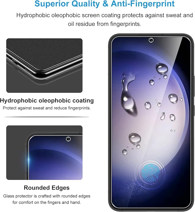 LYWHL for 3 Pack Samsung Galaxy S23 Tempered Glass Screen Protector with 2 Pack Camera Lens Protector, Support Fingerprint Unlock, Sensitive Touch 9H Shatterproof Bubble Free Case Friendly - Image 3