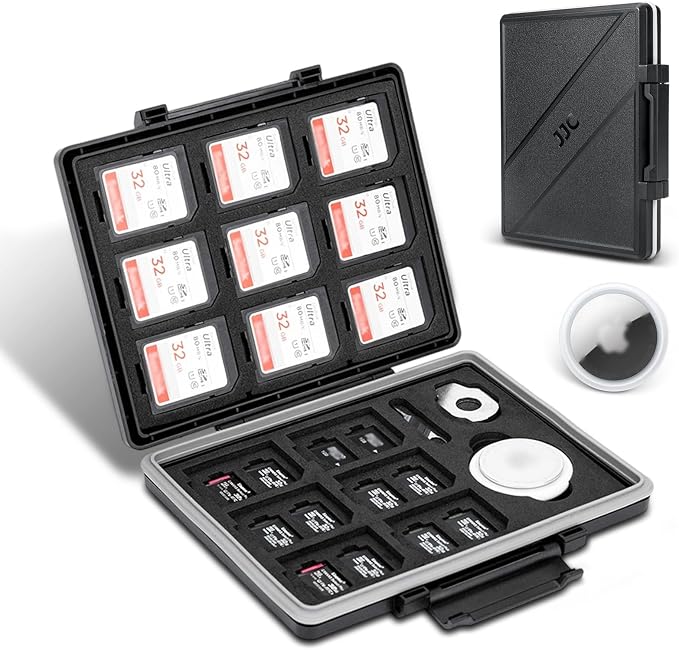 JJC 45 Slots Memory Card Case for 30 Micro SD and 15 SD Cards with AirTag Slot, Water-Resistant Anti-Shock Anti-Dust, Micro SDHC/SDXC TF Card and SD/SDHC/SDXC Holder Organizer Storage by JJC