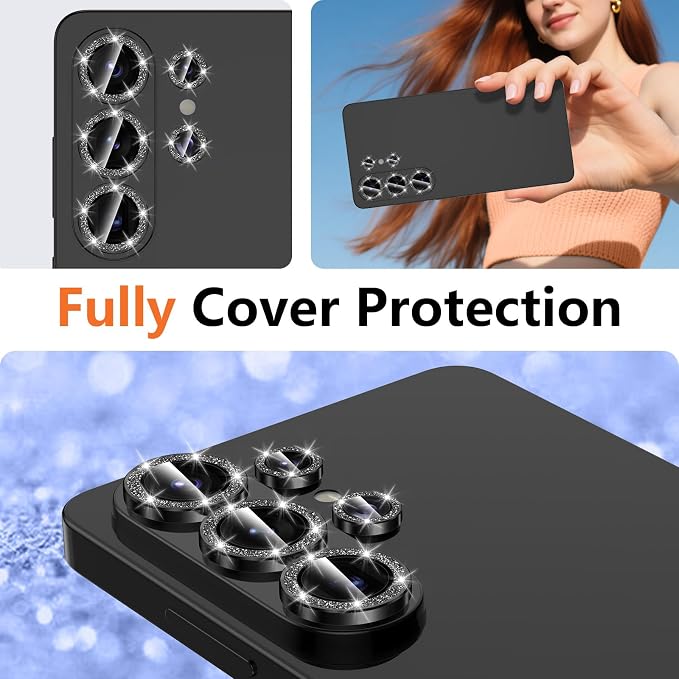 for Samsung Galaxy S26 Ultra Camera Lens Protector, Individual Metal Ring Tempered Glass Lens Cover, [Strong Adsorption] Scratch Resistant Ultra-Thin HD Clear Lens Cover, 1 Set-Black Sparkly - Image 8