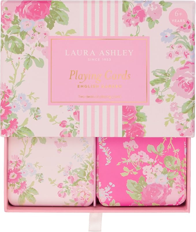 Laura Ashley English Garden Playing Cards – Set of 2 Standard Card Decks in Decorative Storage Box – Floral Poker & Bridge Cards – Elegant Gift for Women & Game Lovers | Pretty & Vintage Floral Designs, Decorative Storage Box with Ribbon Pull, Standard... - Image 4