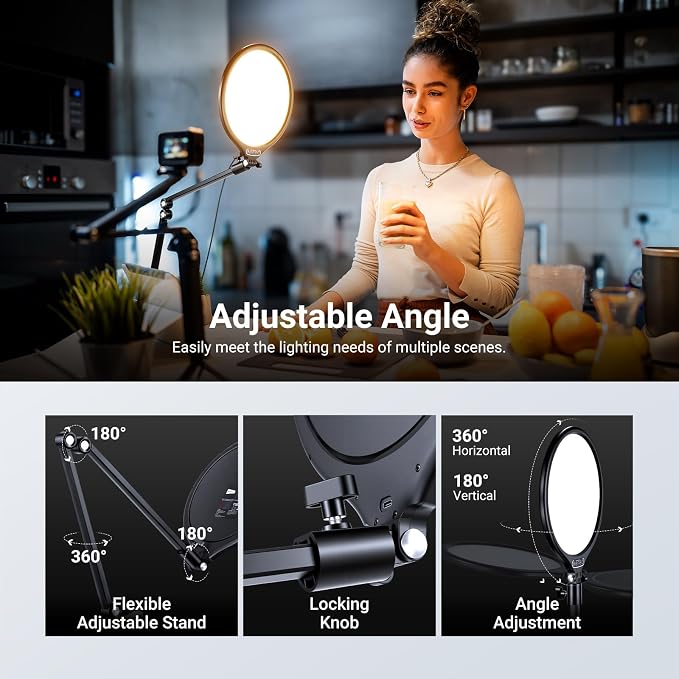 NEEWER Basics 10.5" Streaming Key Lighting, 3000-6500K 15W Full Screen LED Panel Ring Light with Adjustable Arm Stand Desk Clamp Timer for Laptop Computer Video Conference Zoom Makeup, R10 - Image 5