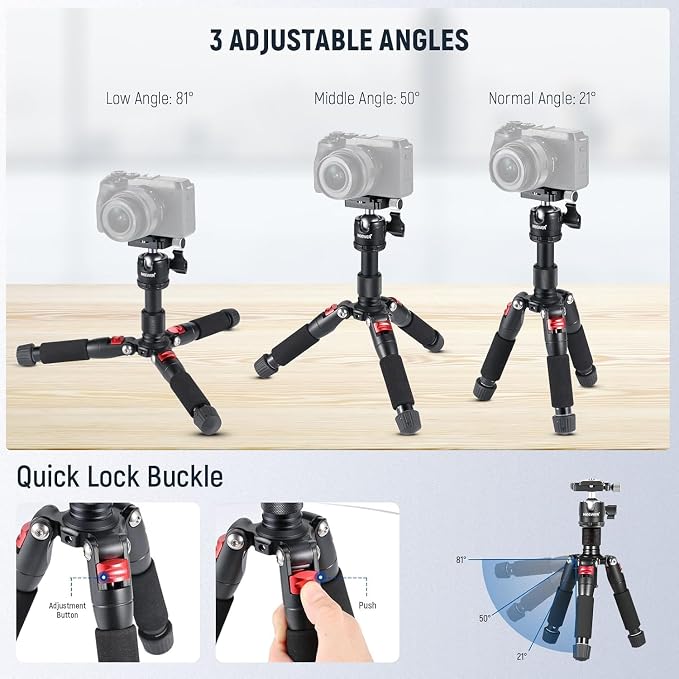 NEEWER Portable Travel Mini Tabletop Tripod, Aluminum Alloy 20''/ 50cm Desktop Desk Tripod with 360 Degree Ball Head, 1/4" Quick Shoe Plate for DSLR Camera Video Camcorder, Max Load 11 lb/5 kg - Image 2