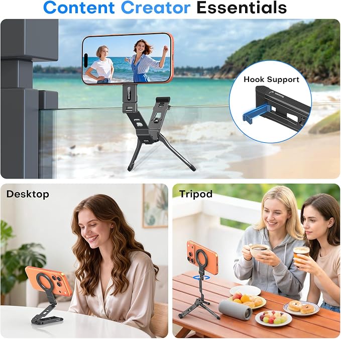 OMOTON TP03 [Ultra-Slim] 360° Rotating for MagSafe Tripod Stand with Hook | Tripod for iPhone 17 & Android, Dual-Side Magnetic, 1/4" Screw, Fits Vlog, Gym, Travel Essential Accessories, Women Men Gift - Image 3