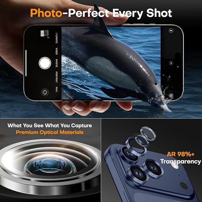 Camera Lens Protector for iPhone 17 Pro Max/17 Pro- Deep Blue | 9H Tempered Glass, Metal Individual Camera Cover, Accessories, Anti-drop, Case Friendly, HD Clear, Anti-Scratch - Image 4