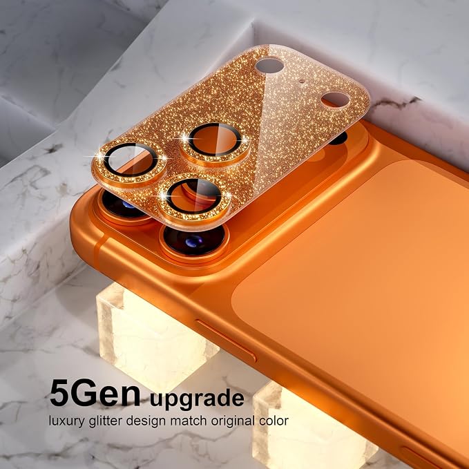 Choiche for iPhone 17 Pro Camera Lens Protector, Glitter-Orange | Bling Metal Camera Cover with 9H Tempered Glass Lens Screen Protector Accessories, Strong Adsorption, Case-Friendly, 6.3-inch - Image 7