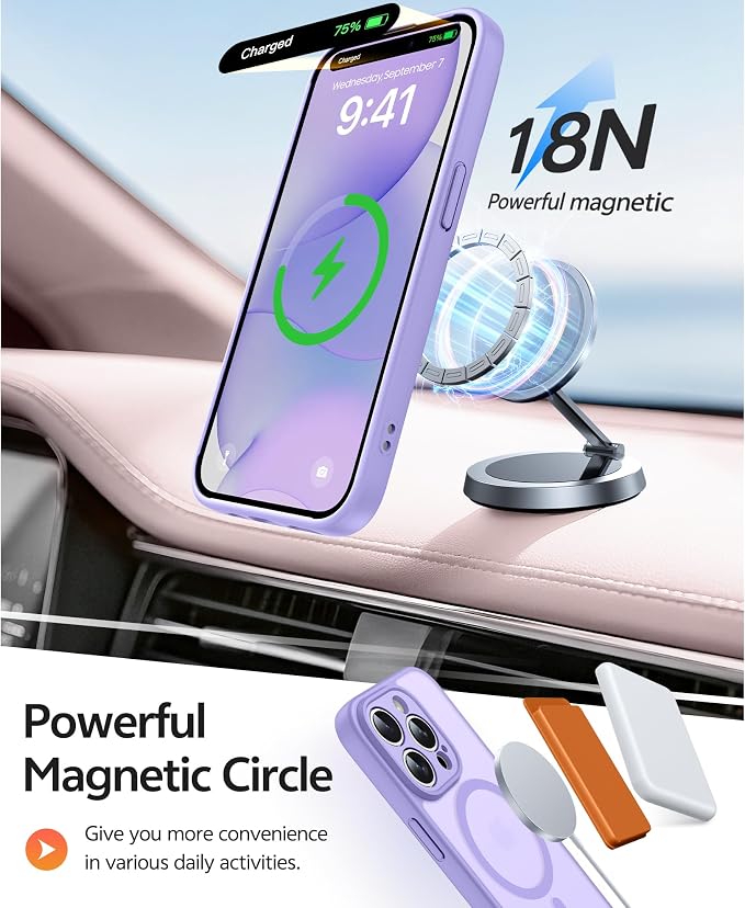 FNTCASE for iPhone 15 Pro Case, Fit for Magsafe, Screen Protector | Full Camera Protection, Translucent Matte, 14FT Military Grade Drop Proof, Shockproof Protective Phone Cover,Light Purple - Image 3