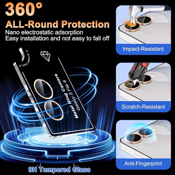 Meshine for Samsung Galaxy Z Flip 8 Camera Lens Protector,Scratch Proof,Strong Adsorption,9H Hardness with Metal Ring Camera Cover,Ultra Thin Case Friendly,Accessories Lens Protector,Gold - Image 3