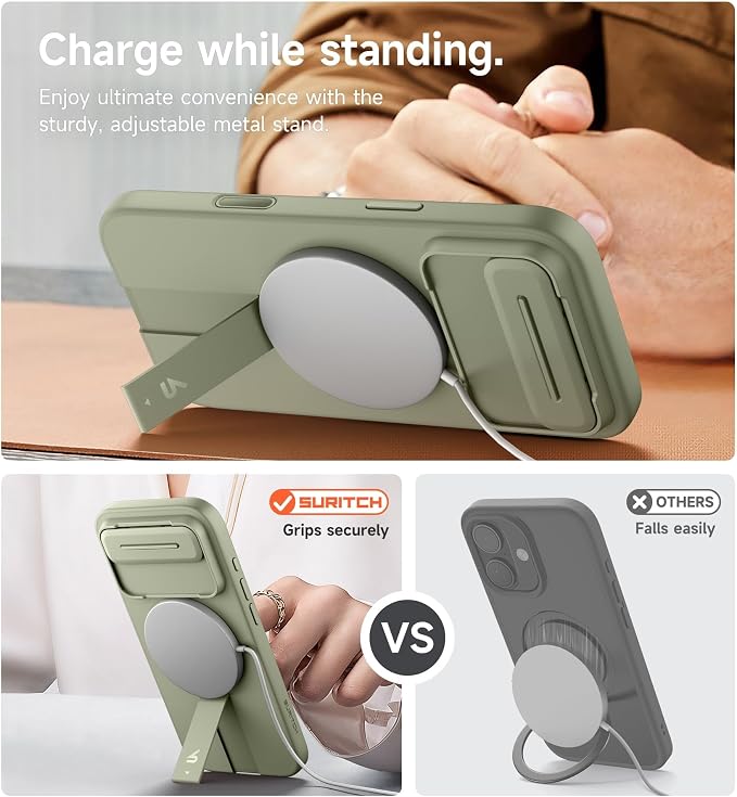 SURITCH for iPhone Air Case with Camera Control Cover, Camera Slide Cover and Adjustable Kickstand, Compatible with MagSafe, Shockproof Bumper Protective Cases for iPhone 17 Air 6.5 Inch, Green - Image 5