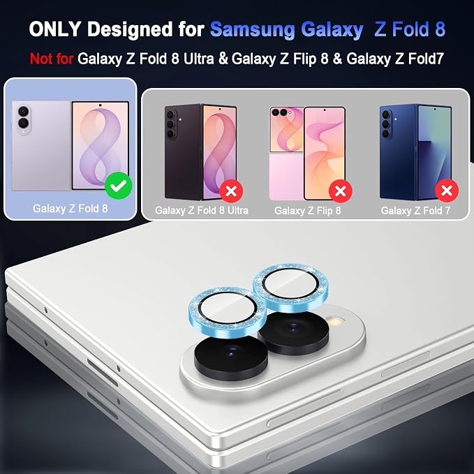 Meshine for Samsung Galaxy Z Fold 8 Camera Lens Protector,Scratch Proof,Strong Adsorption,9H Hardness with Metal Ring Camera Cover,Ultra Thin Case Friendly,Accessories Lens Protector,Glitter Blue - Image 2