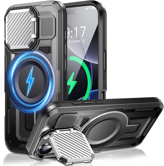 Camera Stand Case for iPhone 16 Pro, [Compatible with MagSafe] [Lens Cover] 2024 Version Military Grade Protective Soft Case for iPhone 16 Pro 6.3 inch Men Women, Black by WASTROYAL