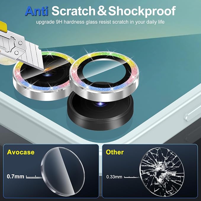 for Samsung Galaxy Z Flip 7 Camera Lens Protector, Individual Metal Ring Tempered Glass Lens Cover, [Strong Adsorption] Scratch Resistant Ultra-Thin HD Clear Lens Cover, 1 Set-Colorful Sparkly - Image 3