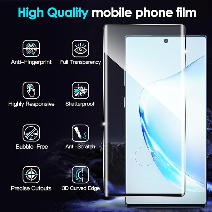 Didisky 2 Pack Screen Protector For Samsung Galaxy Note 10 Plus Tempered Glass,3D Curved Full Coverage, Anti Scratch,Bubble Free, HD Clear,Easy to Install, 9H Hardness - Image 2