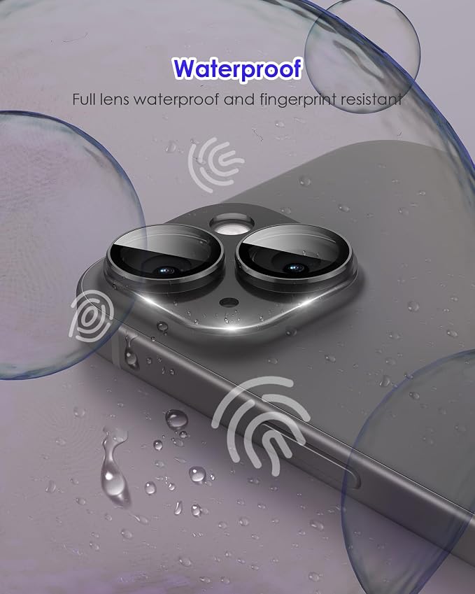 Compatible for iPhone 15/ iPhone 15 Plus/iPhone 14/ iPhone 14 Plus Camera Lens Protector Metal Plus Aluminium Alloy Ring 9H Tempered Glass Screen Camera Cover Black - Image 6