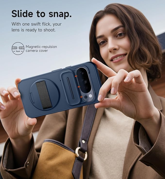 SURITCH for Google Pixel 10/10 Pro Case with 360° Rotatable Hand Strap Phone Grip Holder & Invisible Kickstand & Slide Camera Cover, Protective Cover for Pixel 10/10 Pro -Dark Blue - Image 7