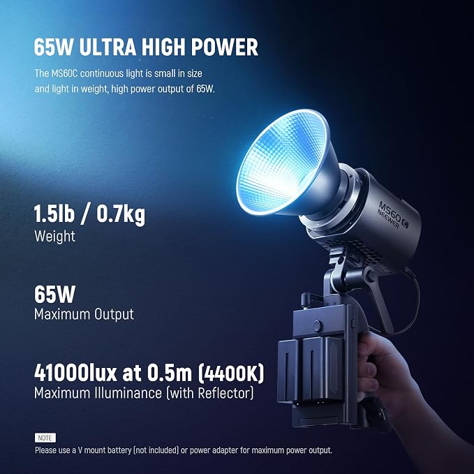 NEEWER MS60C RGBWW LED Video Light with 2.4G/App Control, 65W Metal Mini | RGB COB Continuous Output Lighting, Bowens Mount Handheld Spotlight, 2700K-6500K 8300lux CRI 97+/TLCI 98+ 17 Effects + RGBCW - Image 2